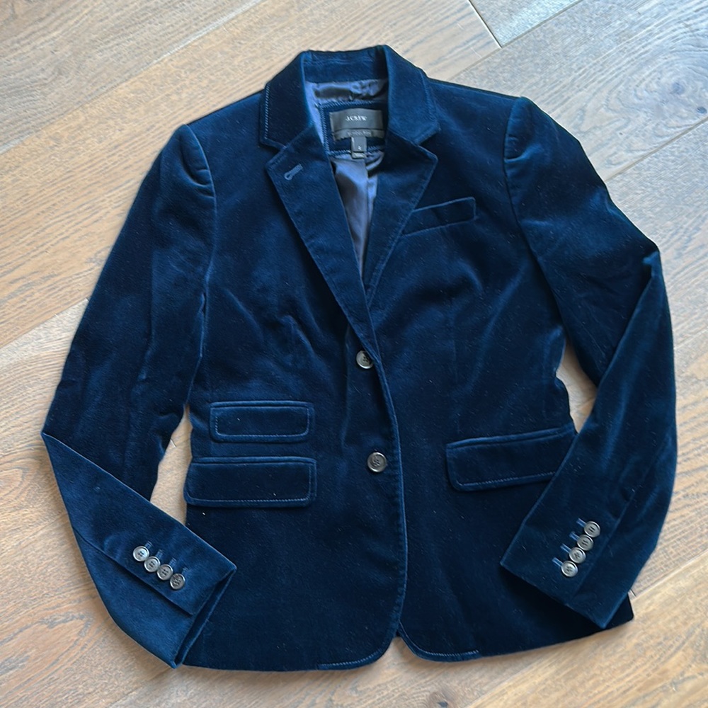 J. Crew's Schoolboy Velvet Blazer in Navy